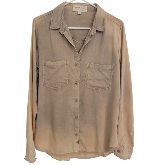 Cloth & Stone Long Sleeve Button Down Shirt Faded Ombre Distressed Medium Beachy - Picture 1 of 13